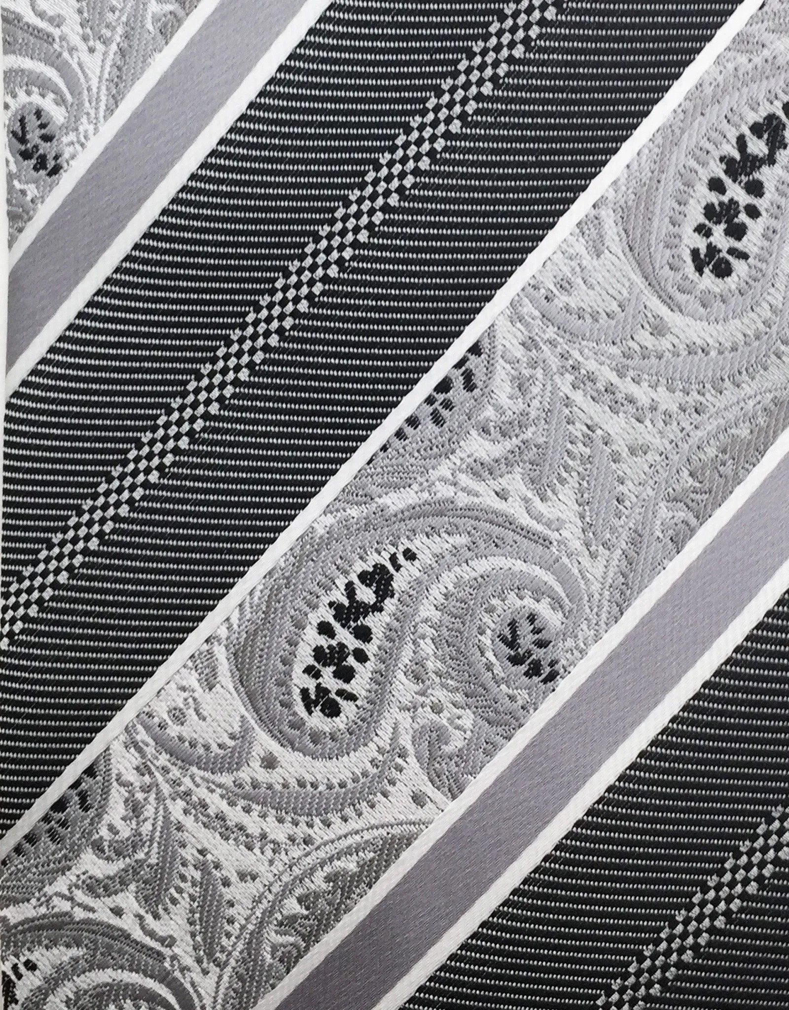 Silver Paisley Tie with Silver & Charcoal Stripes