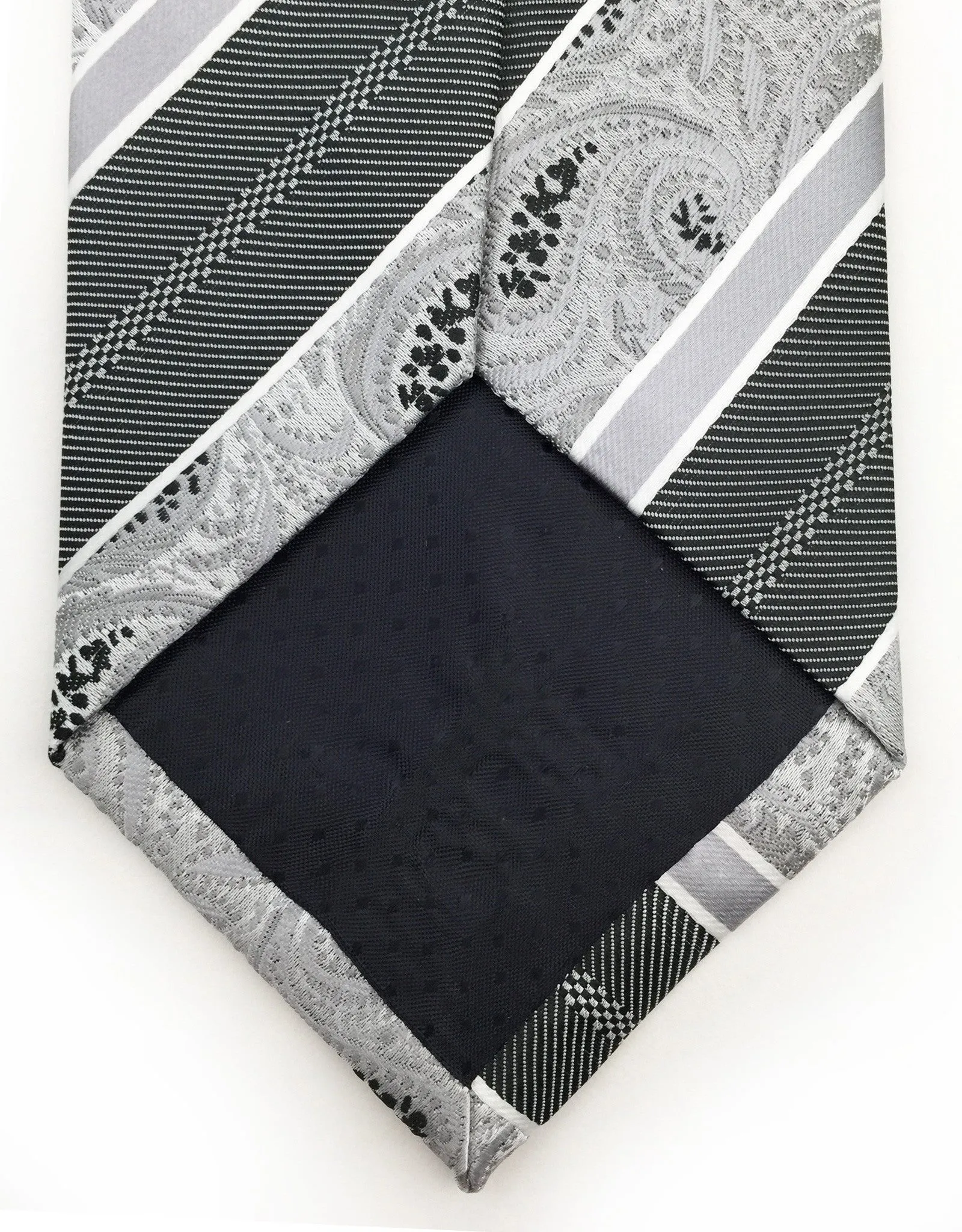 Silver Paisley Tie with Silver & Charcoal Stripes