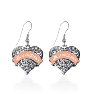 Silver Peach Sis of the Groom Pave Heart Charm Dangle Earrings