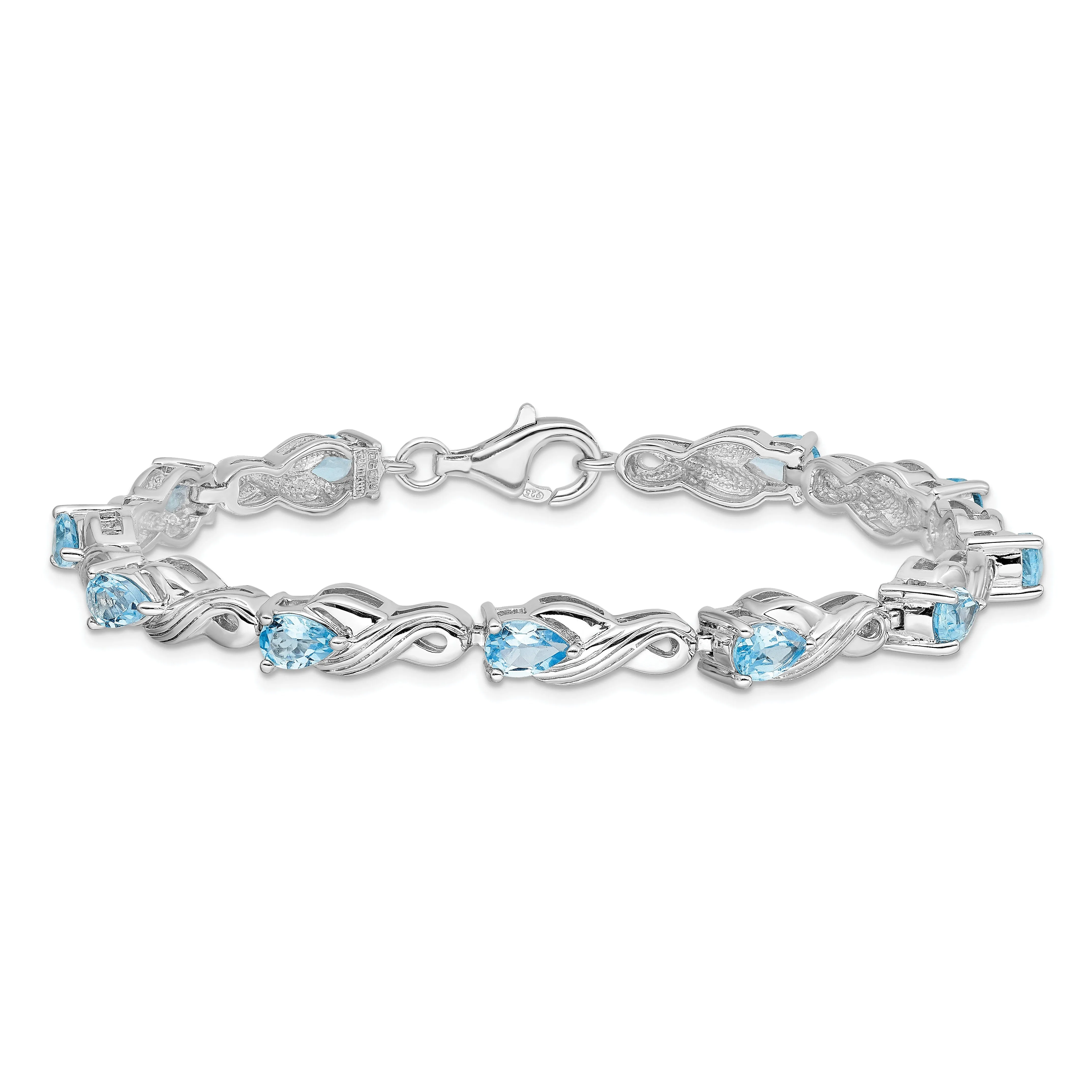 Silver Pear Cut Blue Topaz Gemstone Bracelet