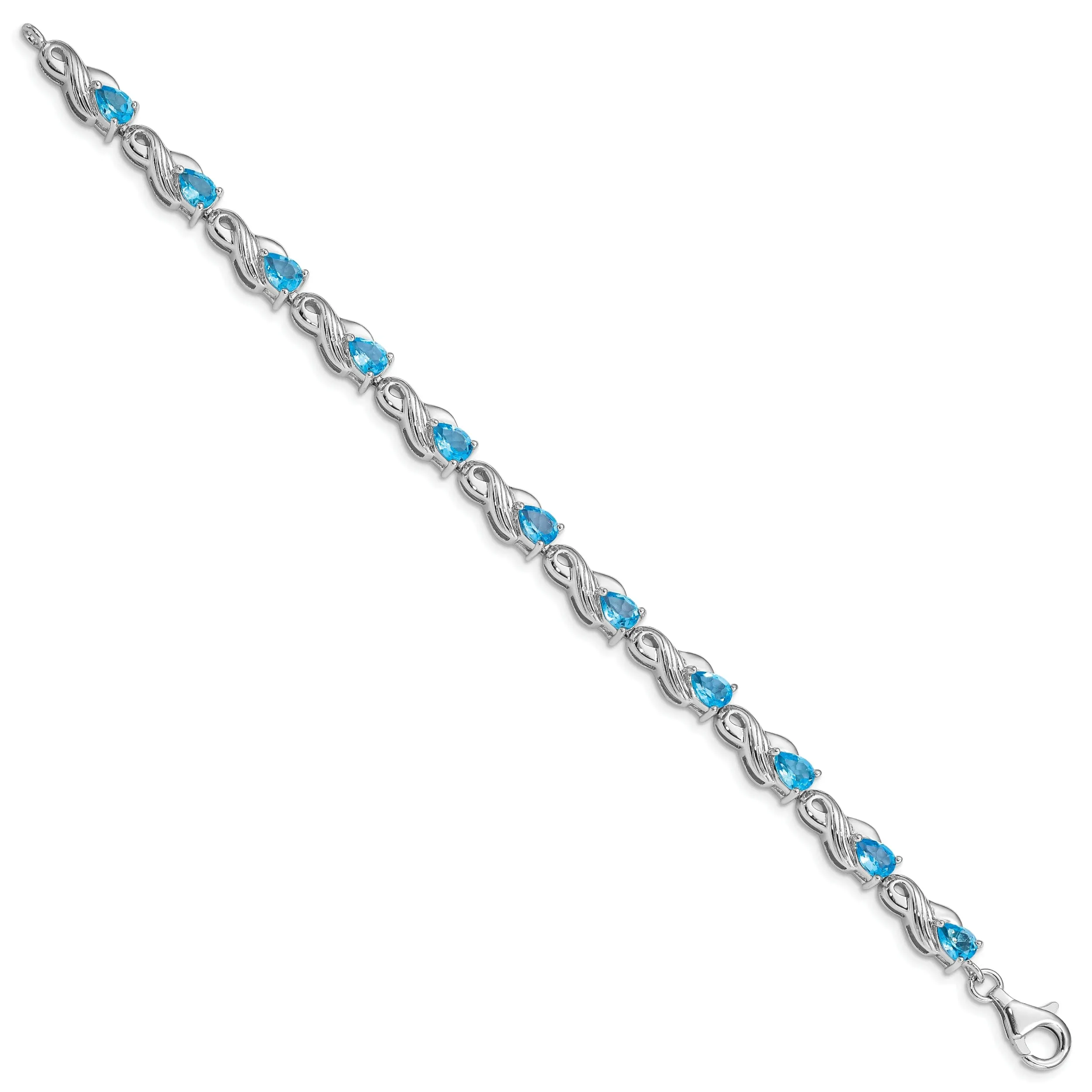 Silver Pear Cut Blue Topaz Gemstone Bracelet