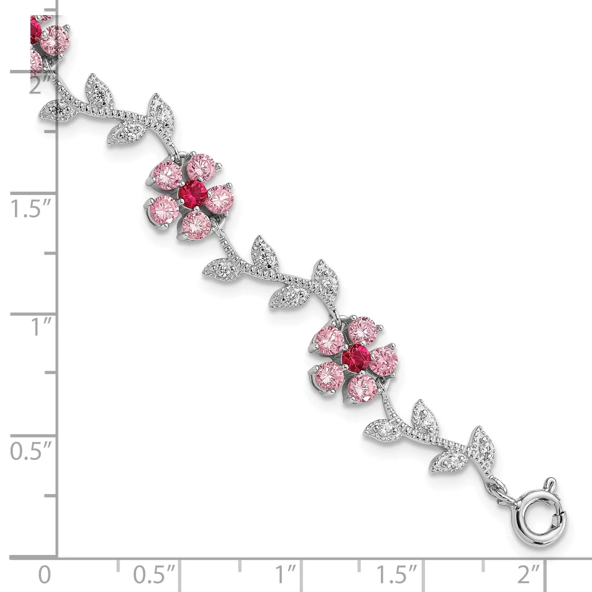 Silver Pink Cubic Zirconia Flower Bracelet