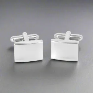 Silver Plain Rectangle Thin Cufflinks with curve at the centre