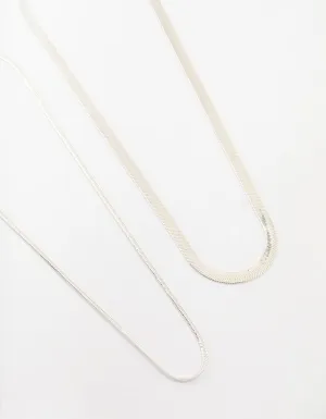 Silver Plated Herringbone Chain Necklaces 2-Pack