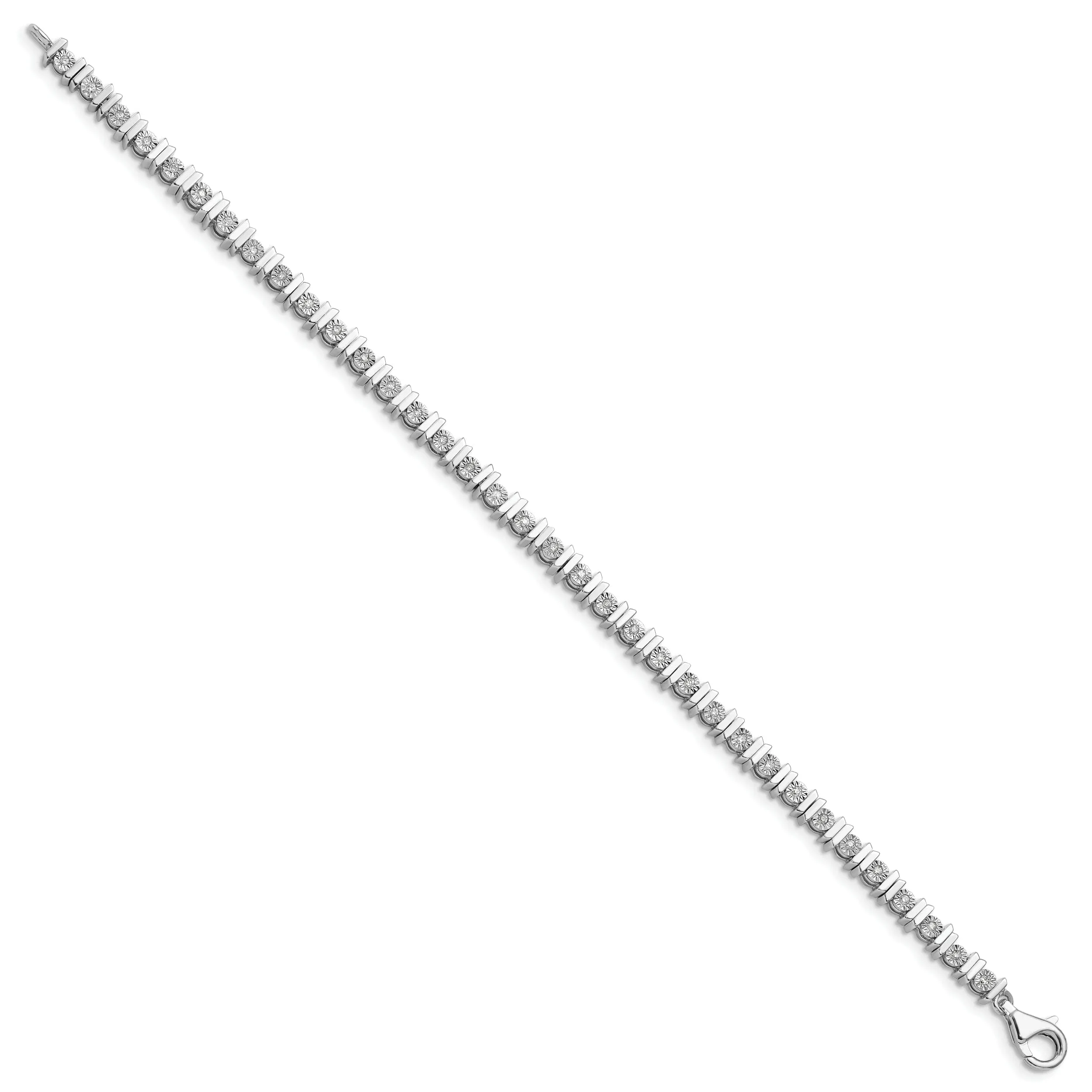 Silver Polish Finish Diamond Tennis Bracelet