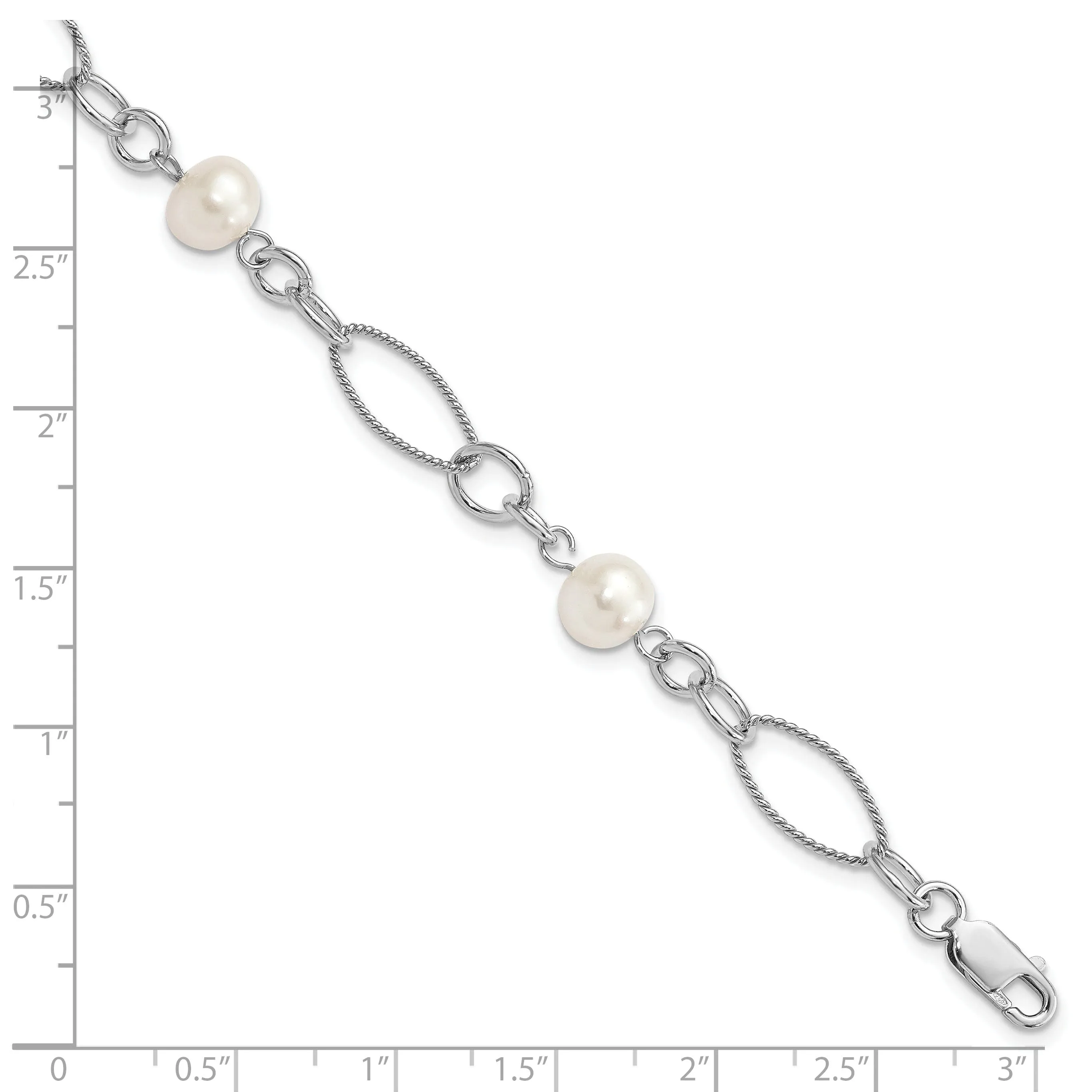 Silver Polish Finish Fresh Water Pearl Bracelet