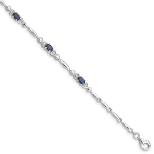 Silver Polish Finish Sapphire Diamond Bracelet