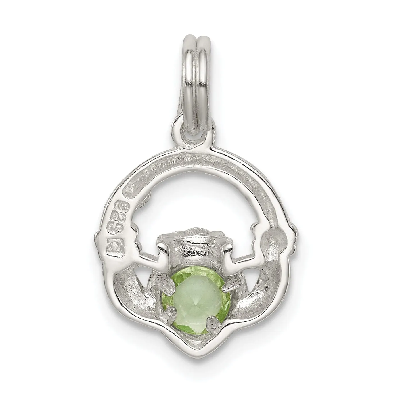 Silver Polished Finish Claddagh Green C.Z Charm