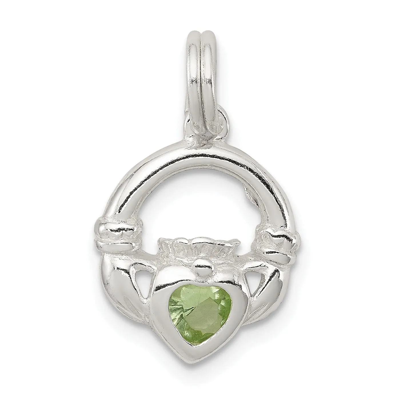 Silver Polished Finish Claddagh Green C.Z Charm