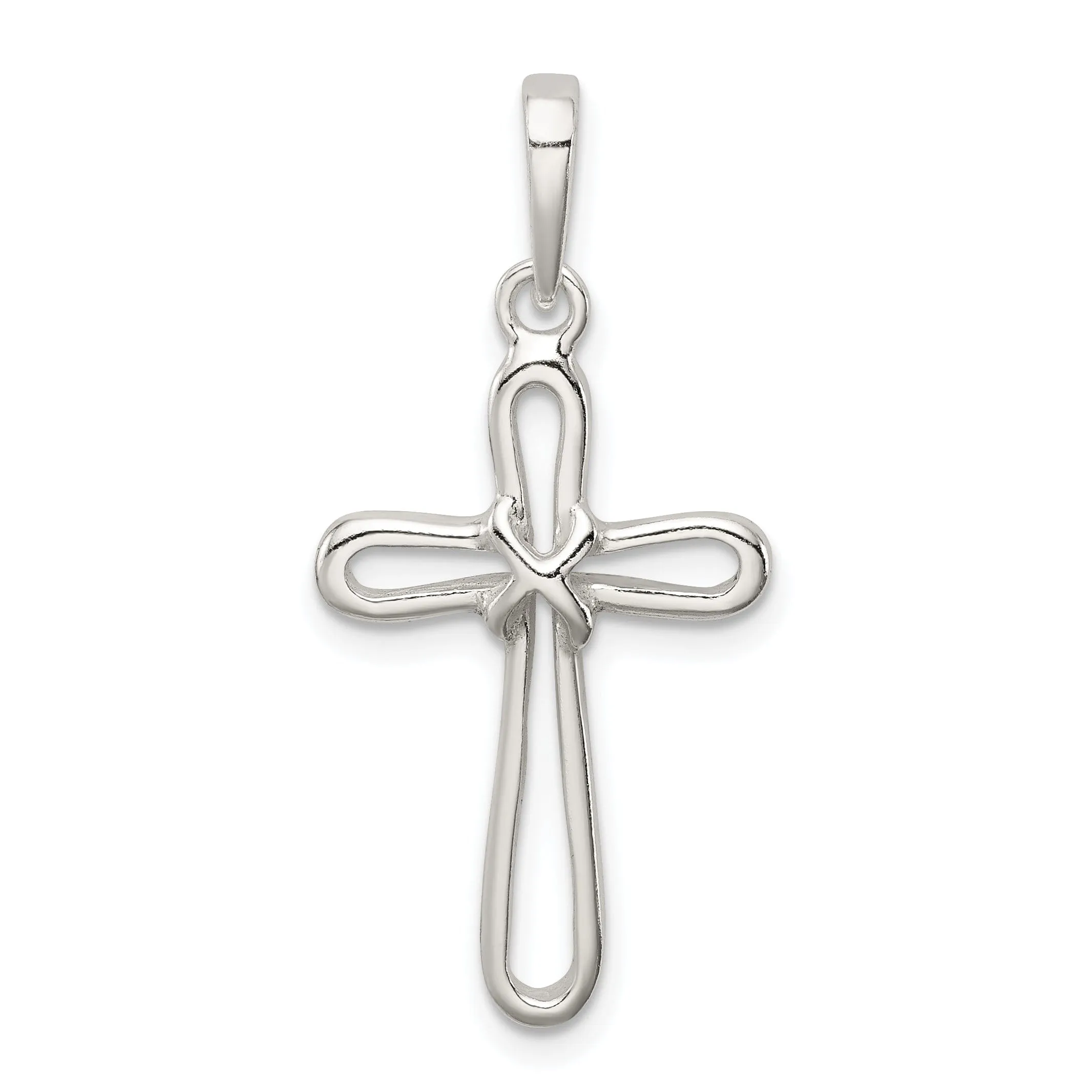 Silver Polished Finish Open Cross Pendant