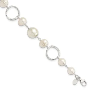 Silver Polished Fresh Water Pearl Bracelet