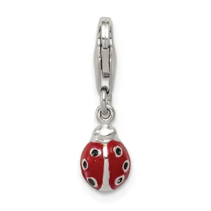 Silver Polished Red Enameled Lady bug Charm