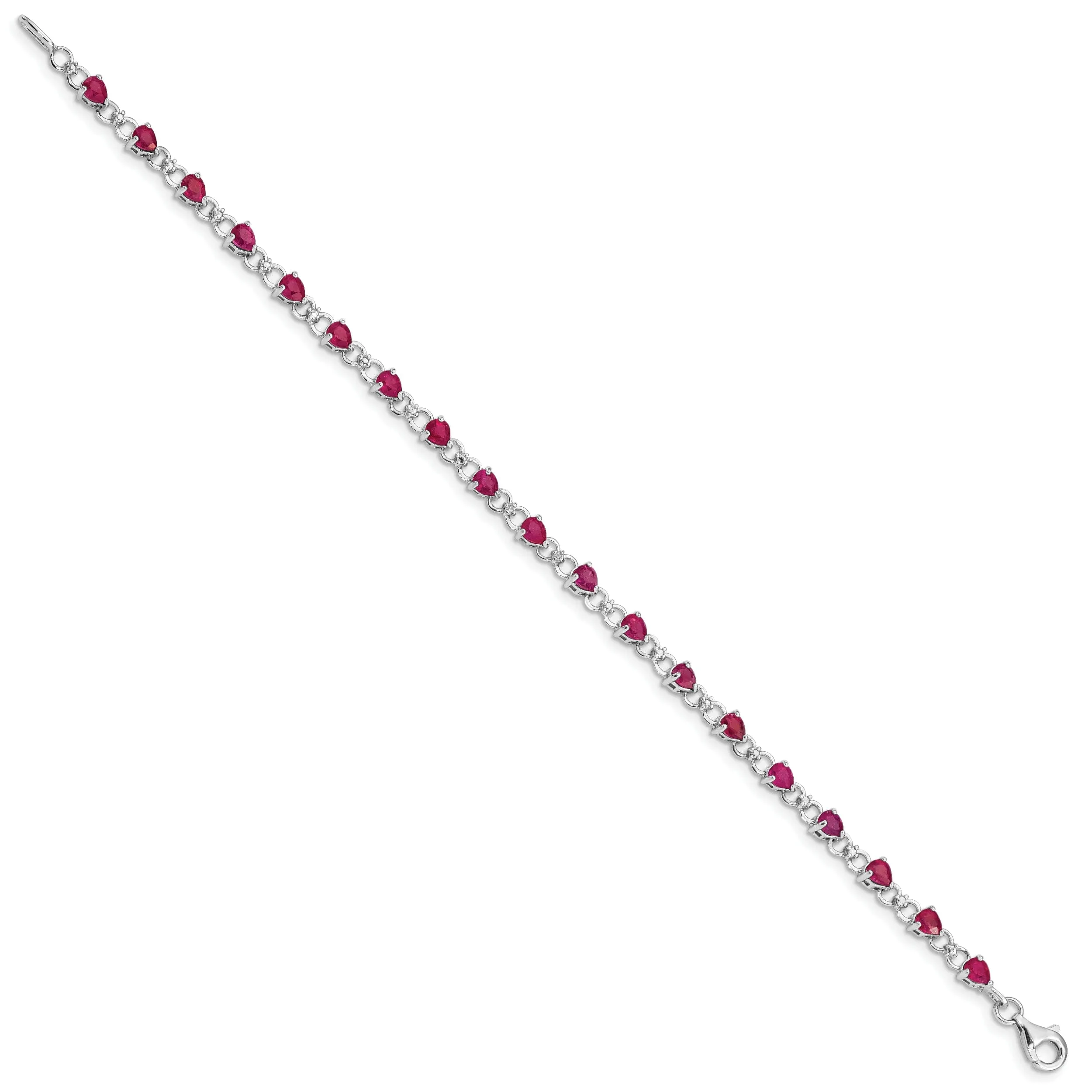 Silver Polished Ruby Round Diamond Bracelet