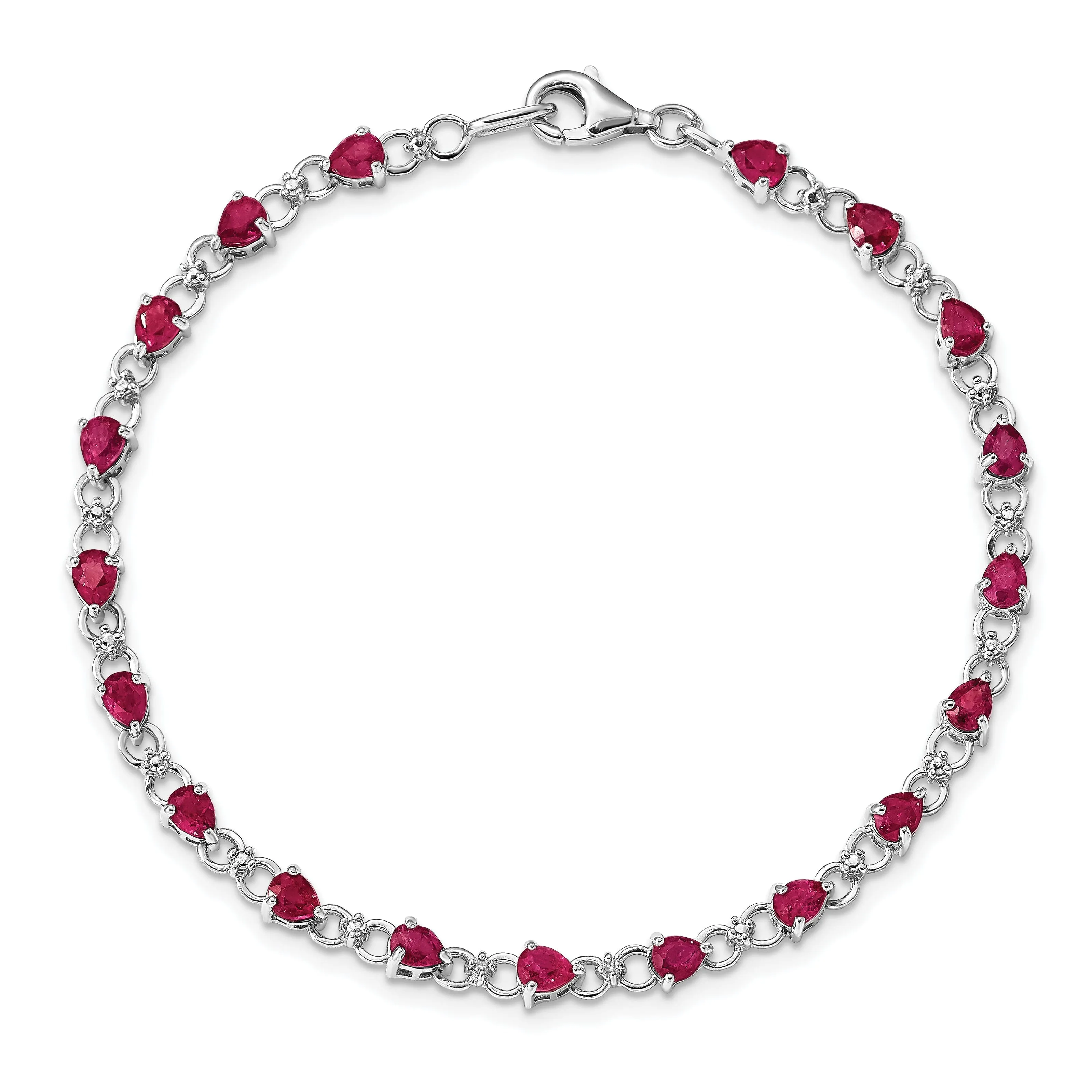 Silver Polished Ruby Round Diamond Bracelet