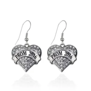 Silver Prom 2016 Pave Heart Charm Dangle Earrings