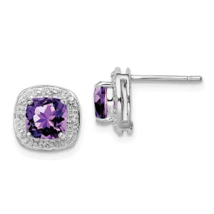 Silver Purple Amethyst Diamond Post Earrings