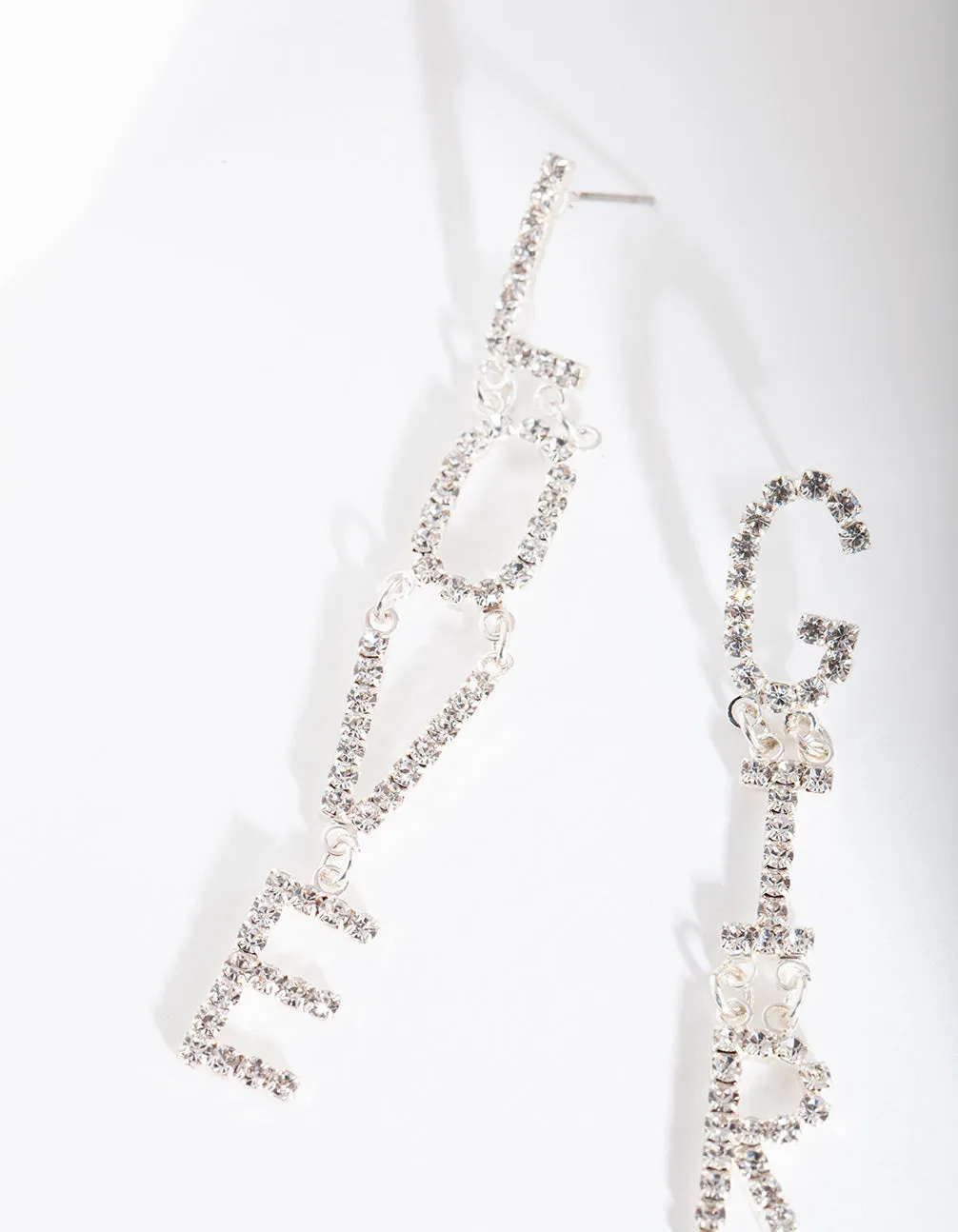 Silver "Love Girl" Diamante Earring