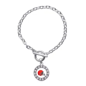 Silver Red and White Team Helmet Circle Charm Toggle Bracelet