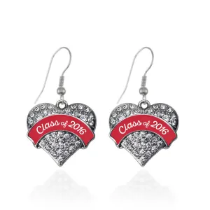 Silver Red Class of 2016 Pave Heart Charm Dangle Earrings