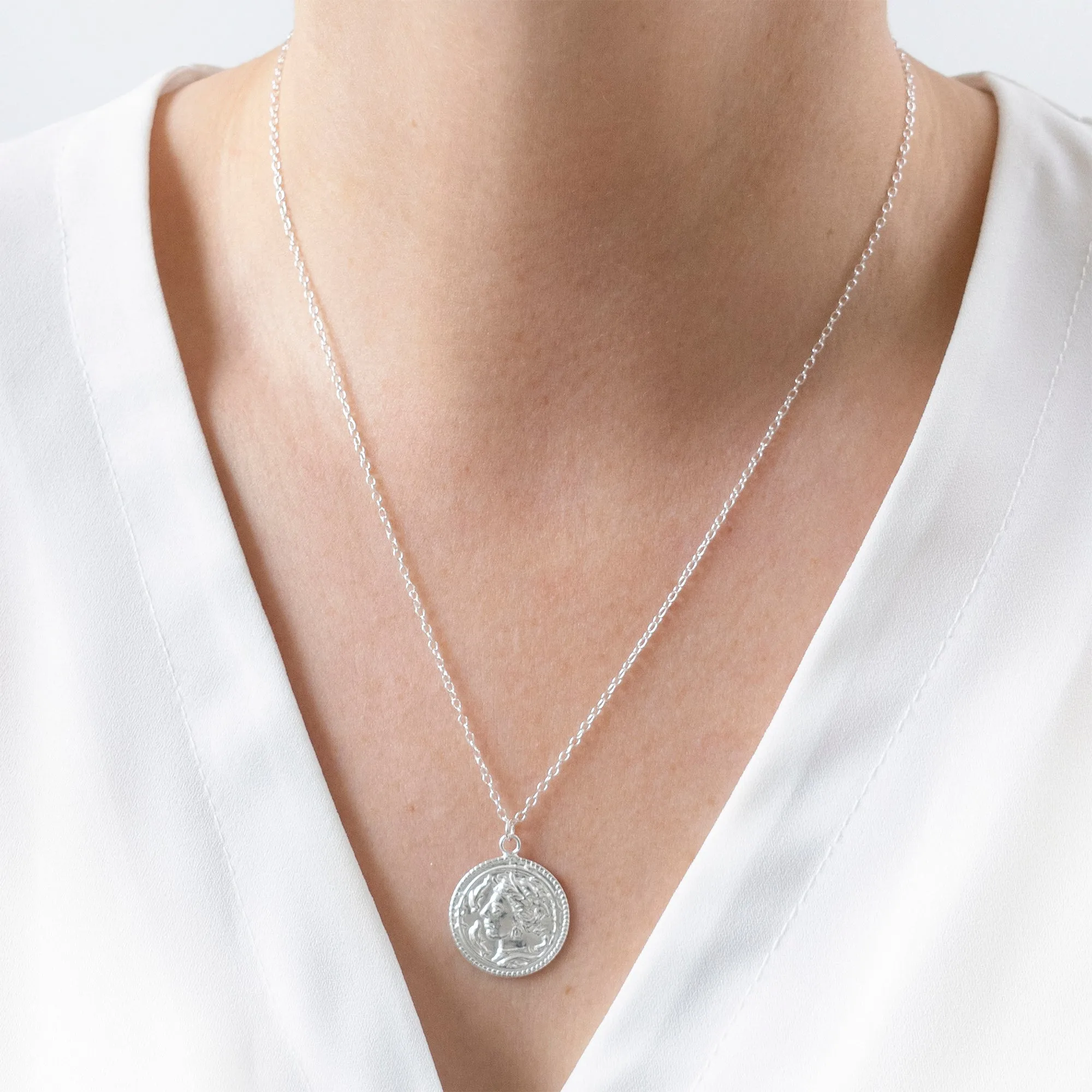 Silver Roman Coin Medallion Necklace