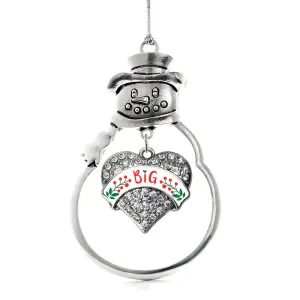 Silver Scarlet Red and Olive Green Big Pave Heart Charm Snowman Ornament