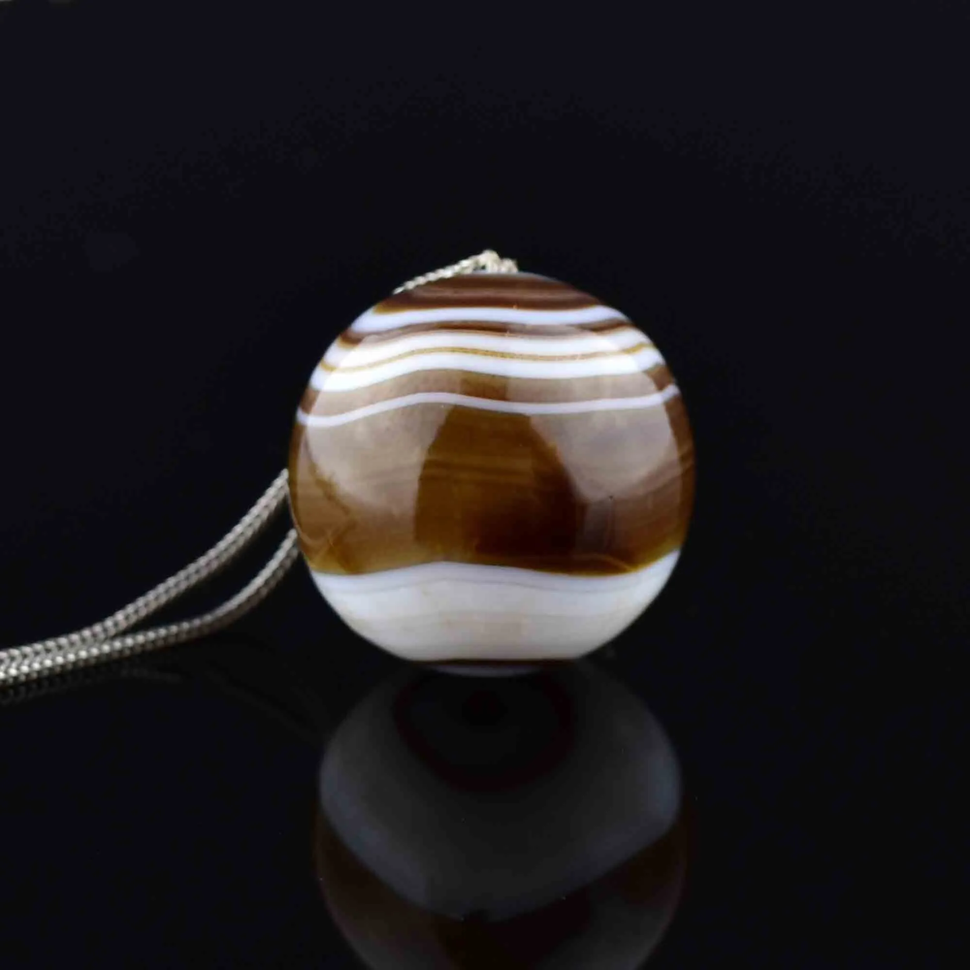 Silver Scottish Banded Agate Orb Pendant Necklace