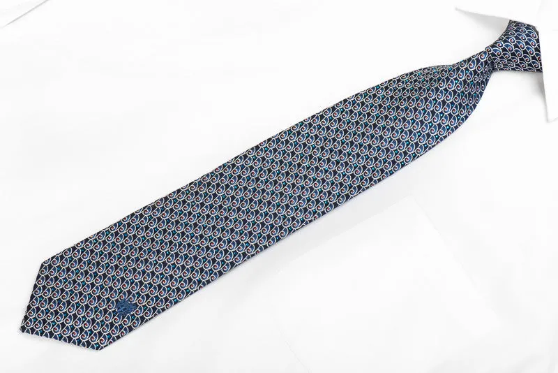 Silver Scrolls On Navy Mens Rhinestone Silk Necktie With Sparkles