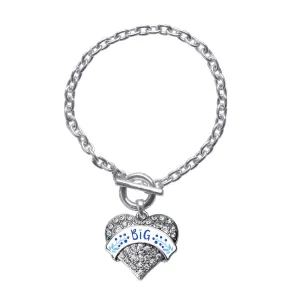 Silver Sea Blue and Sky Blue Big Pave Heart Charm Toggle Bracelet