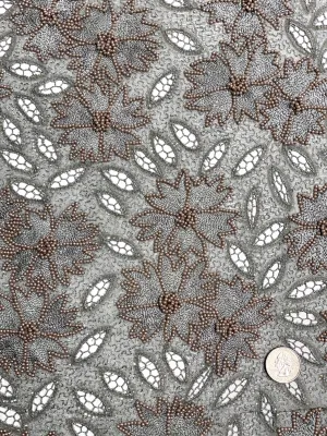 Silver Sequin & Beads On Silk Chiffon JEC-114-4 Fabric