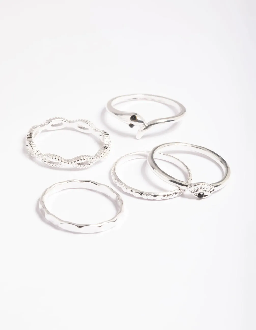 Silver Serpent & Evil Eye Rings 5-Pack