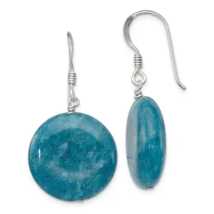 Silver Shepherds Hook Round Blue Agate Earrings