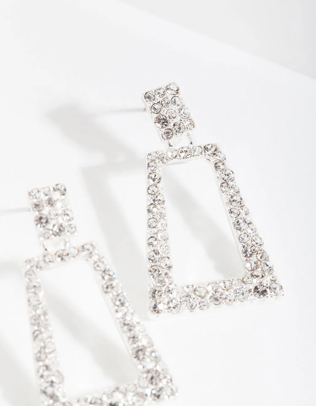 Silver Small Diamante Geo Earrings