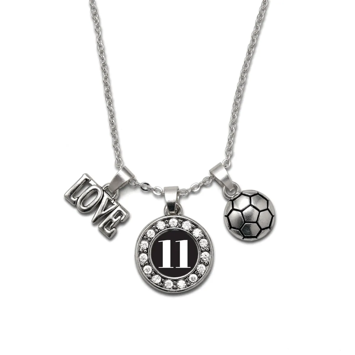 Silver Soccer - Sports Number 11 Circle Charm Classic Necklace