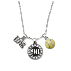 Silver Softball - Sports Number 96 Circle Charm Classic Necklace