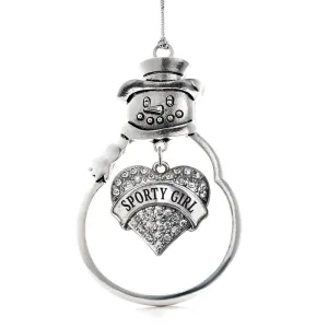 Silver Sporty Girl Pave Heart Charm Snowman Ornament