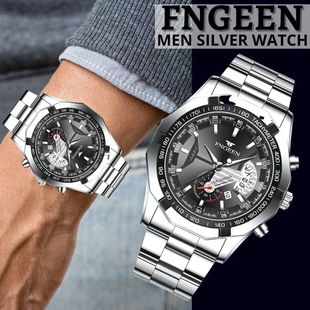 Silver Stainless Steel Quartz Analog Wristwatch