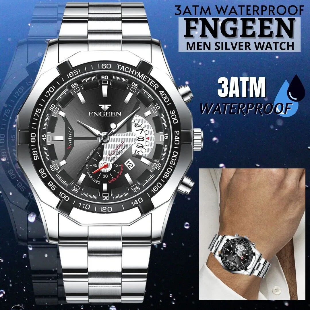 Silver Stainless Steel Quartz Analog Wristwatch