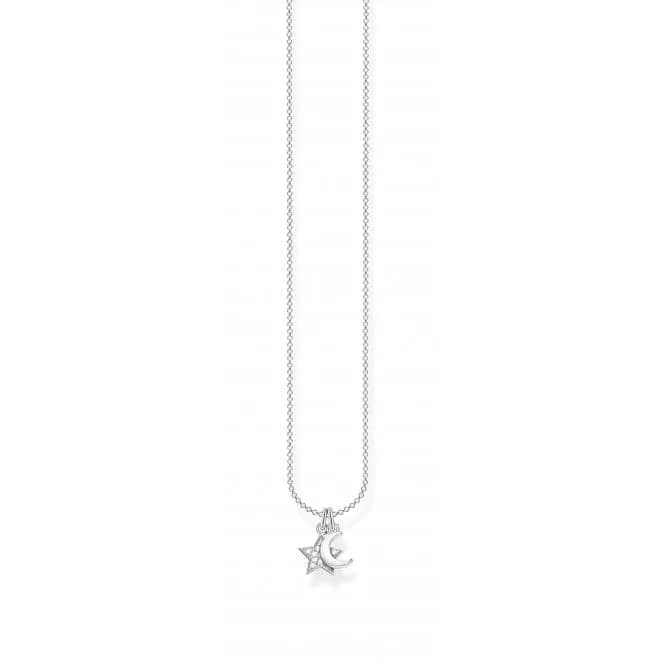 Silver Star & Moon Necklace 45cm KE2068-051-14-L45v