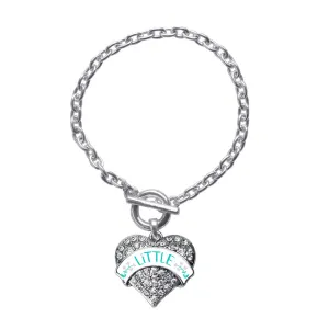 Silver Teal and Gray Little Pave Heart Charm Toggle Bracelet