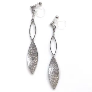 Silver textured metallic leaf invisible clip on earrings