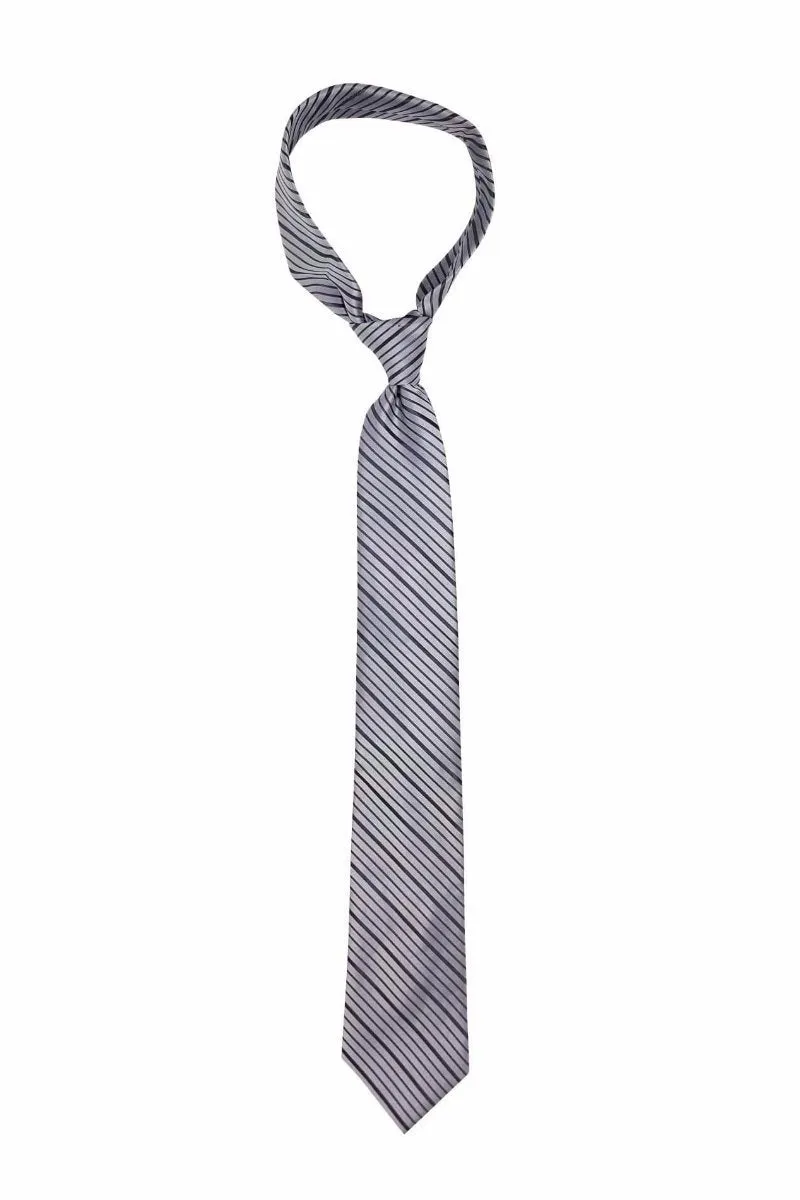 Silver Thin Striped Tie