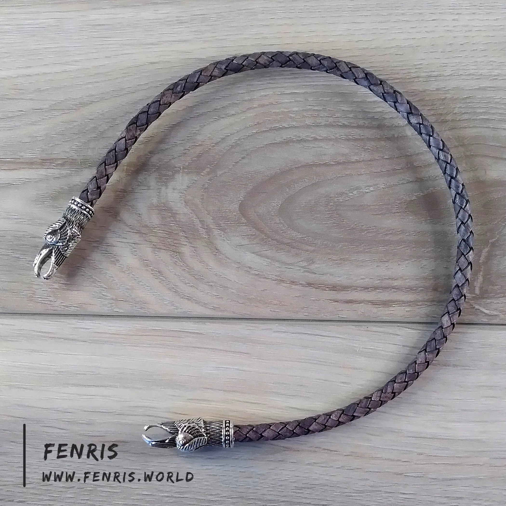 Silver Torc Raven Ancient Gray Leather | Fenris