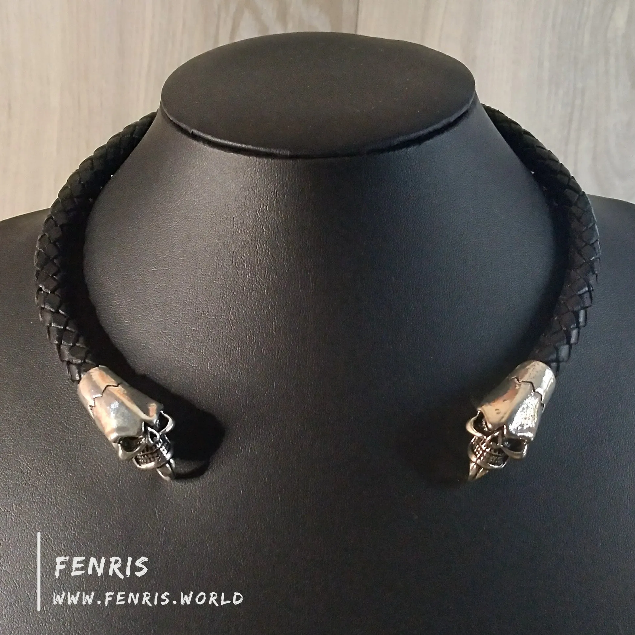 Silver Torc Skull Black Leather | Fenris