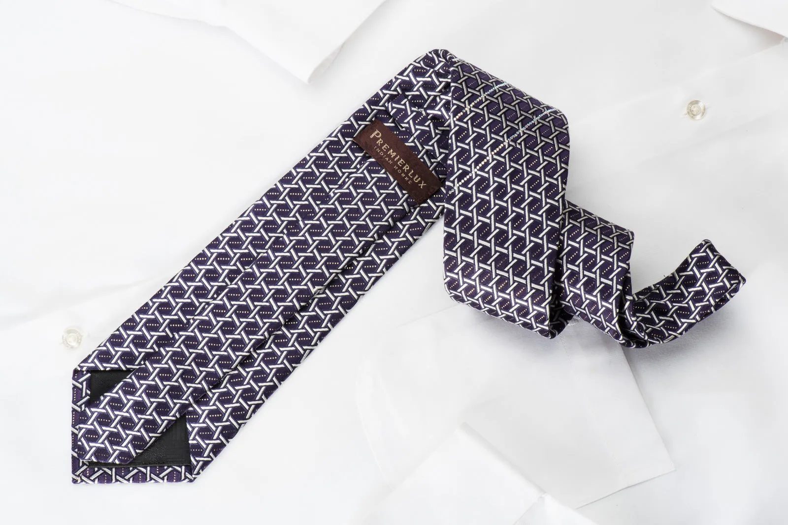 Silver Trellis On Purple Rhinestone Silk Tie With Silver Sparkles