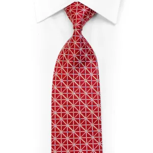 Silver Trellis On Red Rhinestone Silk Necktie With Silver Sparkles