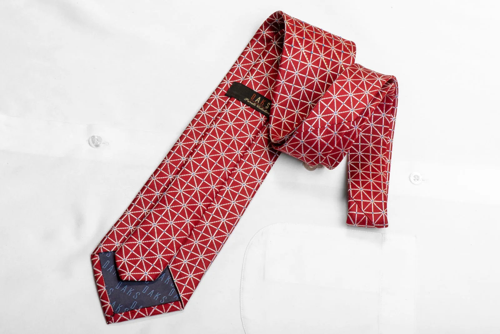 Silver Trellis On Red Rhinestone Silk Necktie With Silver Sparkles