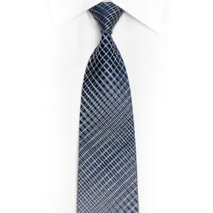 Silver Trellis On Ultra Marine Blue Rhinestone Silk Tie