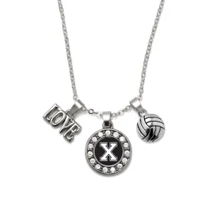 Silver Volleyball - Sports Initial X Circle Charm Classic Necklace