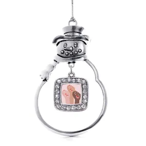 Silver Womens March - Unite! Square Charm Snowman Ornament