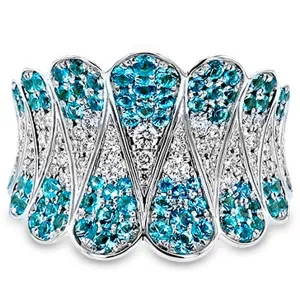 Simon G. Blue Paraiba Tourmaline and Pave Diamond Scalloped Ring